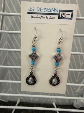 JS Designs Turquoise and Silver Drop Earrings
